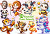 Cute Animals And Daisy Flower Clipart Bundle