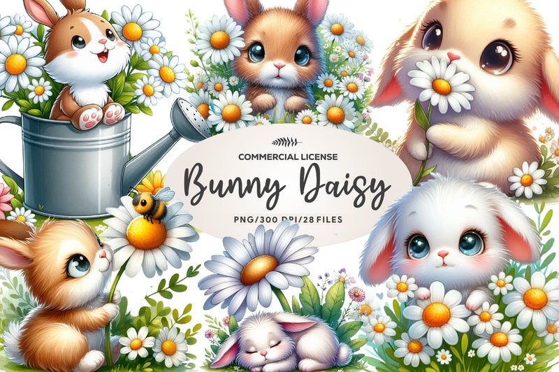 Bunny Daisy Clipart Bundle - CraftNest - Digital Crafting and Art