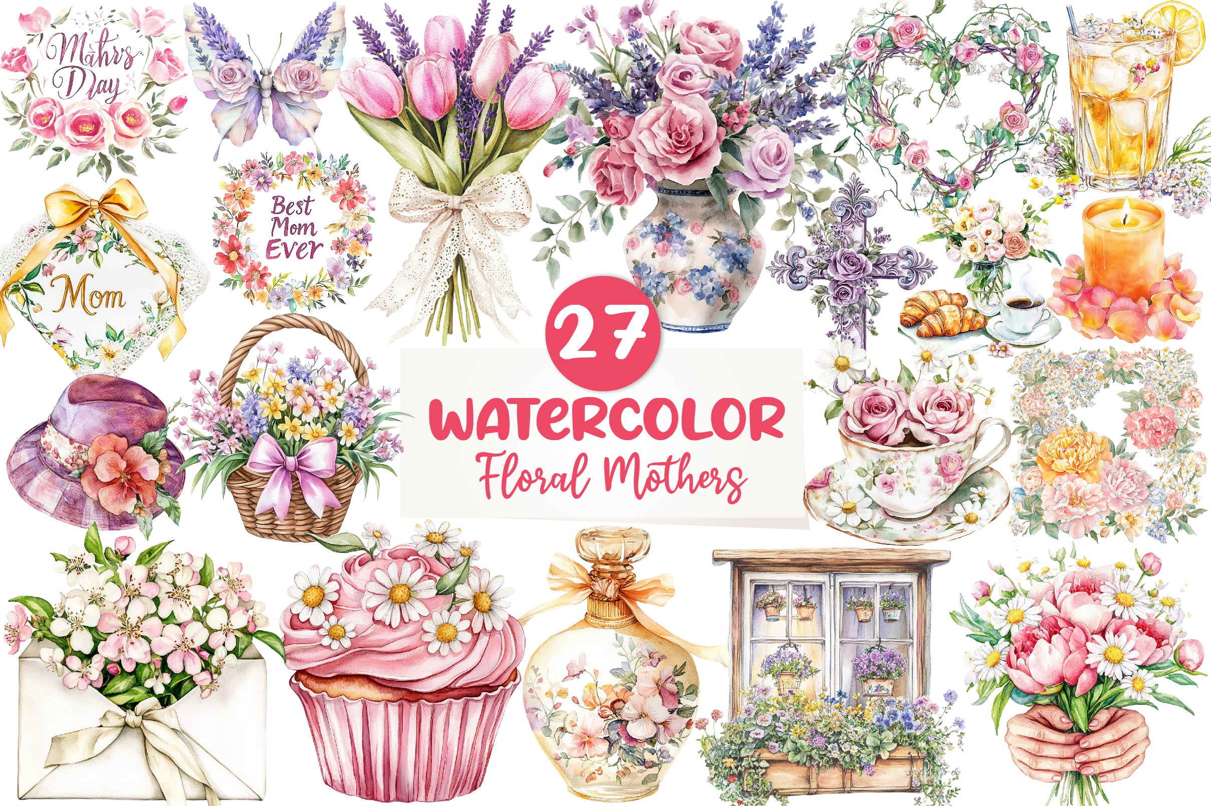 Floral Mothers Day Clipart Bundle - CraftNest - Digital Crafting and Art