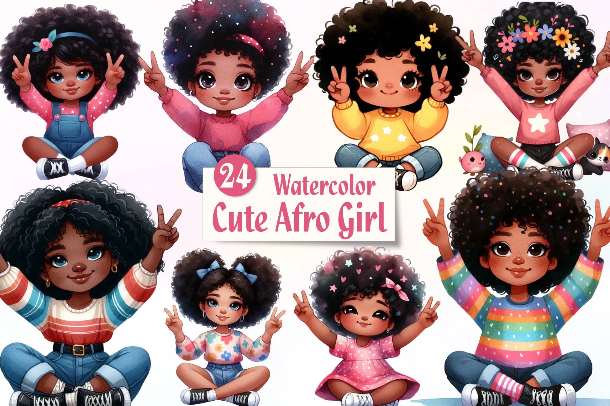 Cute Afro Girl Clipart Bundle - CraftNest - Digital Crafting and Art