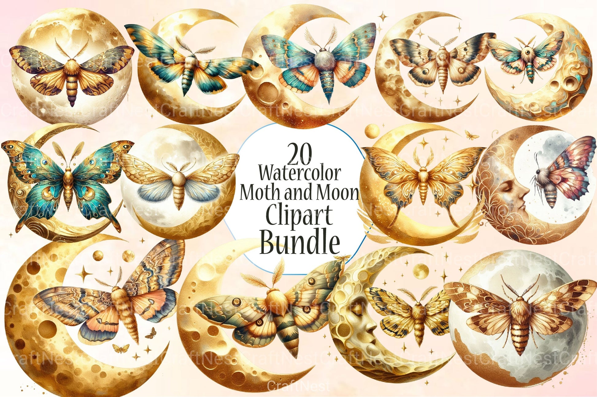 Moth and Moon Clipart Bundle - CraftNest - Digital Crafting and Art