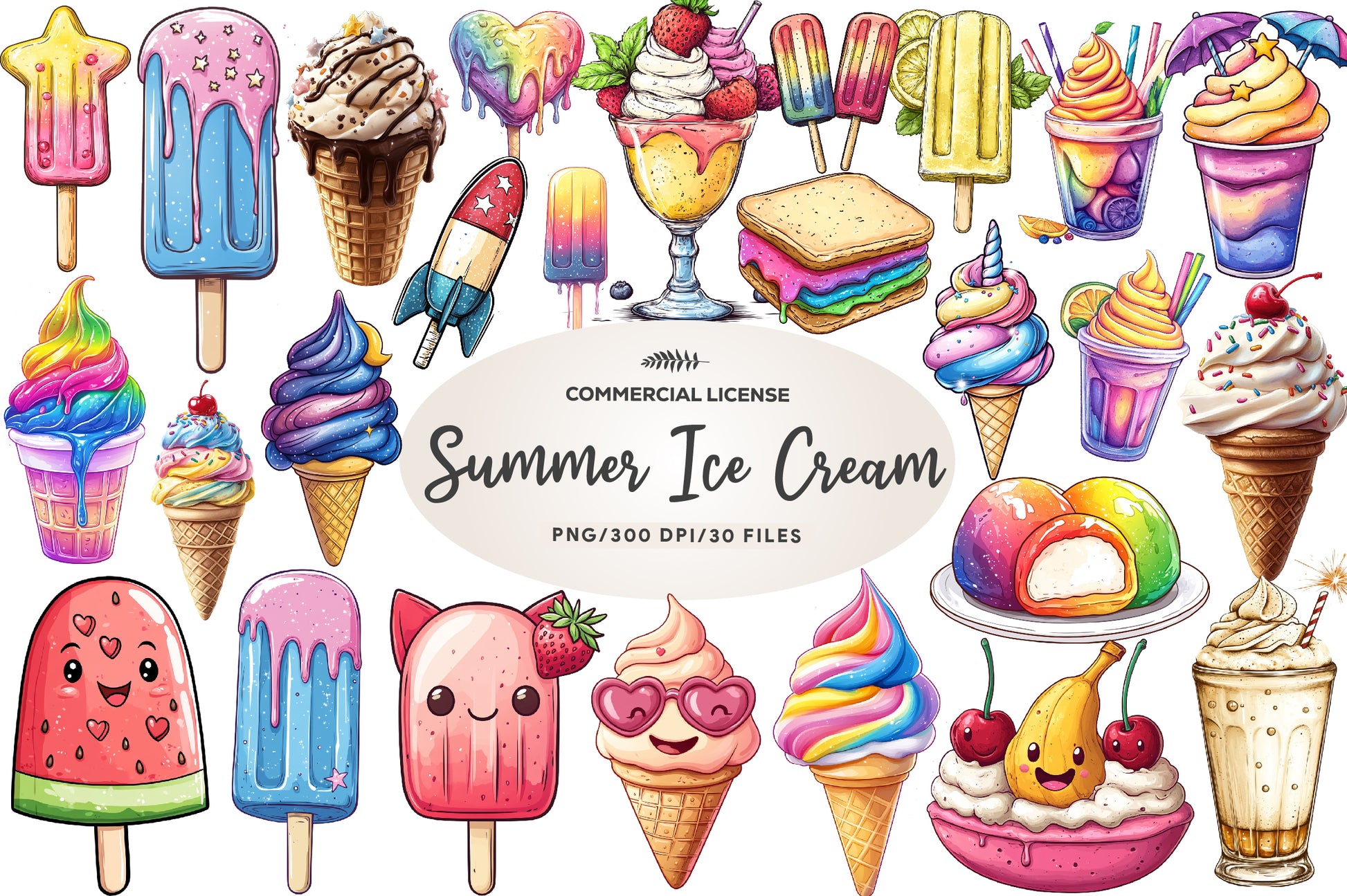 Colorful Summer Ice Cream Clipart Bundle - CraftNest - Digital Crafting and Art