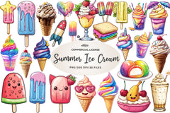 Colorful Summer Ice Cream Clipart Bundle - CraftNest - Digital Crafting and Art