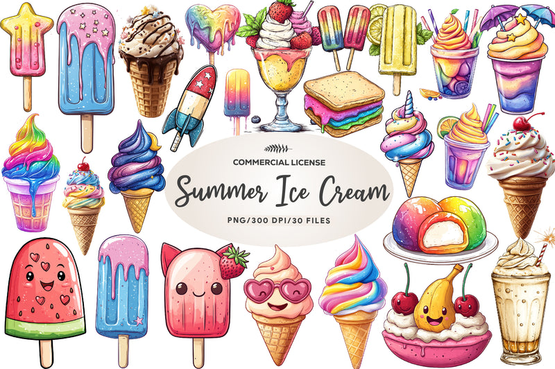 Colorful Summer Ice Cream Clipart Bundle - CraftNest - Digital Crafting and Art