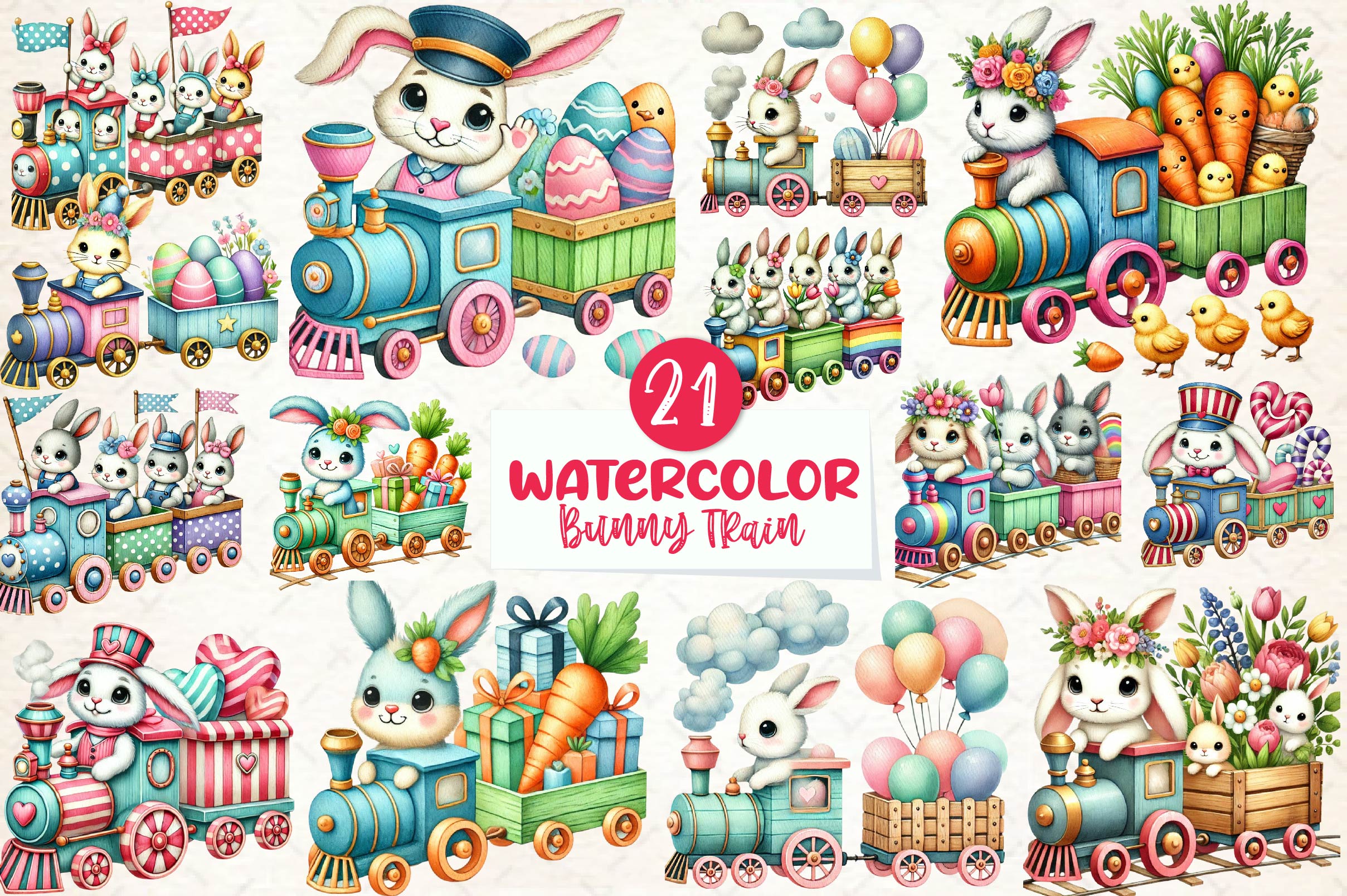 Bunny Train Clipart Bundle - CraftNest - Digital Crafting and Art