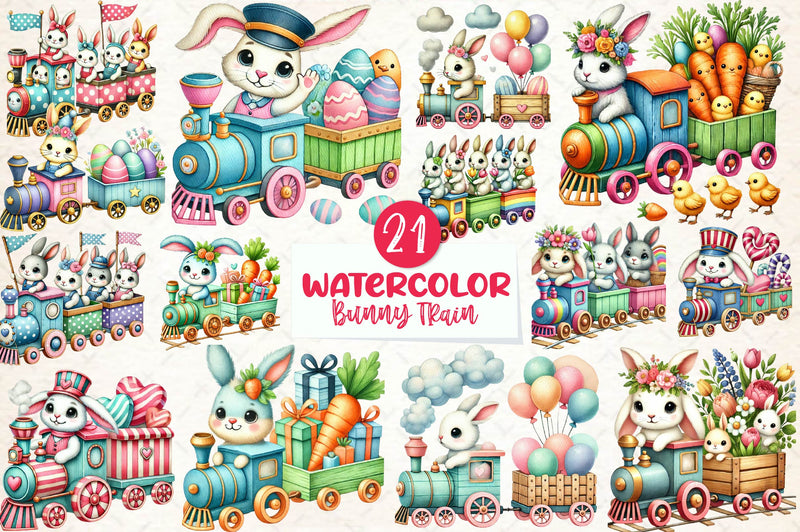 Bunny Train Clipart Bundle - CraftNest - Digital Crafting and Art