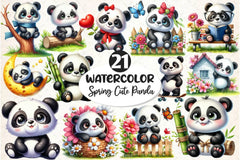 Spring Cute Panda Clipart Bundle - CraftNest - Digital Crafting and Art