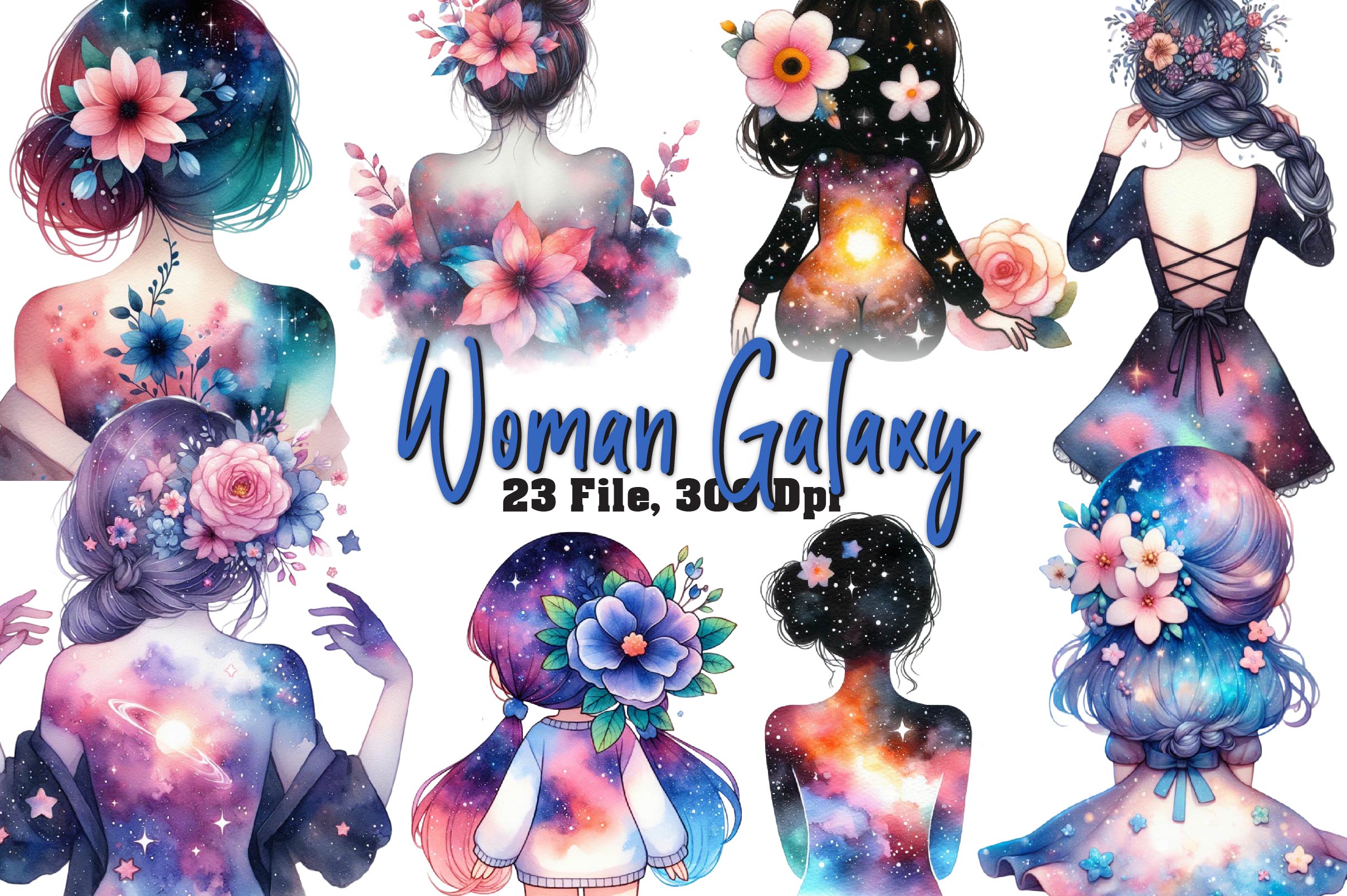 Woman Flowers And Galaxy Clipart Bundle - CraftNest - Digital Crafting and Art