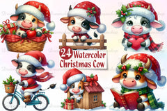 Cute Christmas Cows Clipart Bundle - CraftNest - Digital Crafting and Art