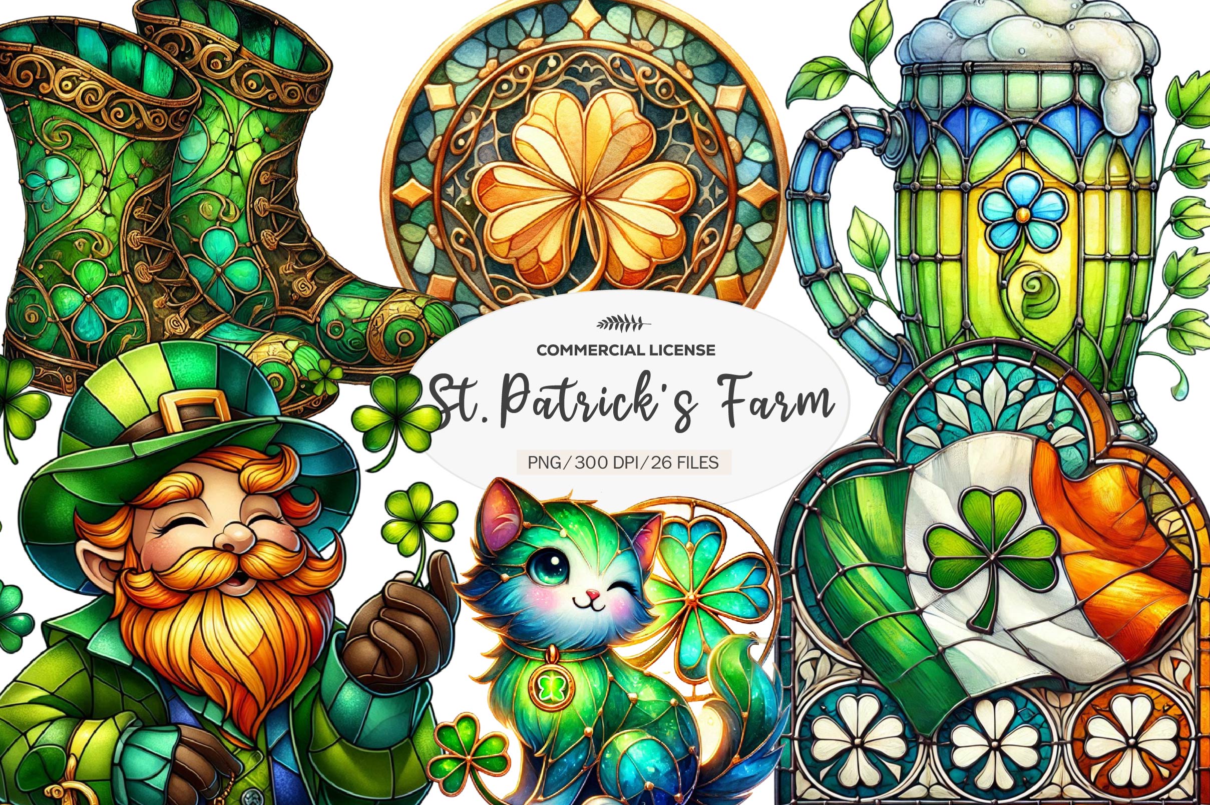Stained Glass St Patricks Day Clipart Bundle - CraftNest - Digital Crafting and Art
