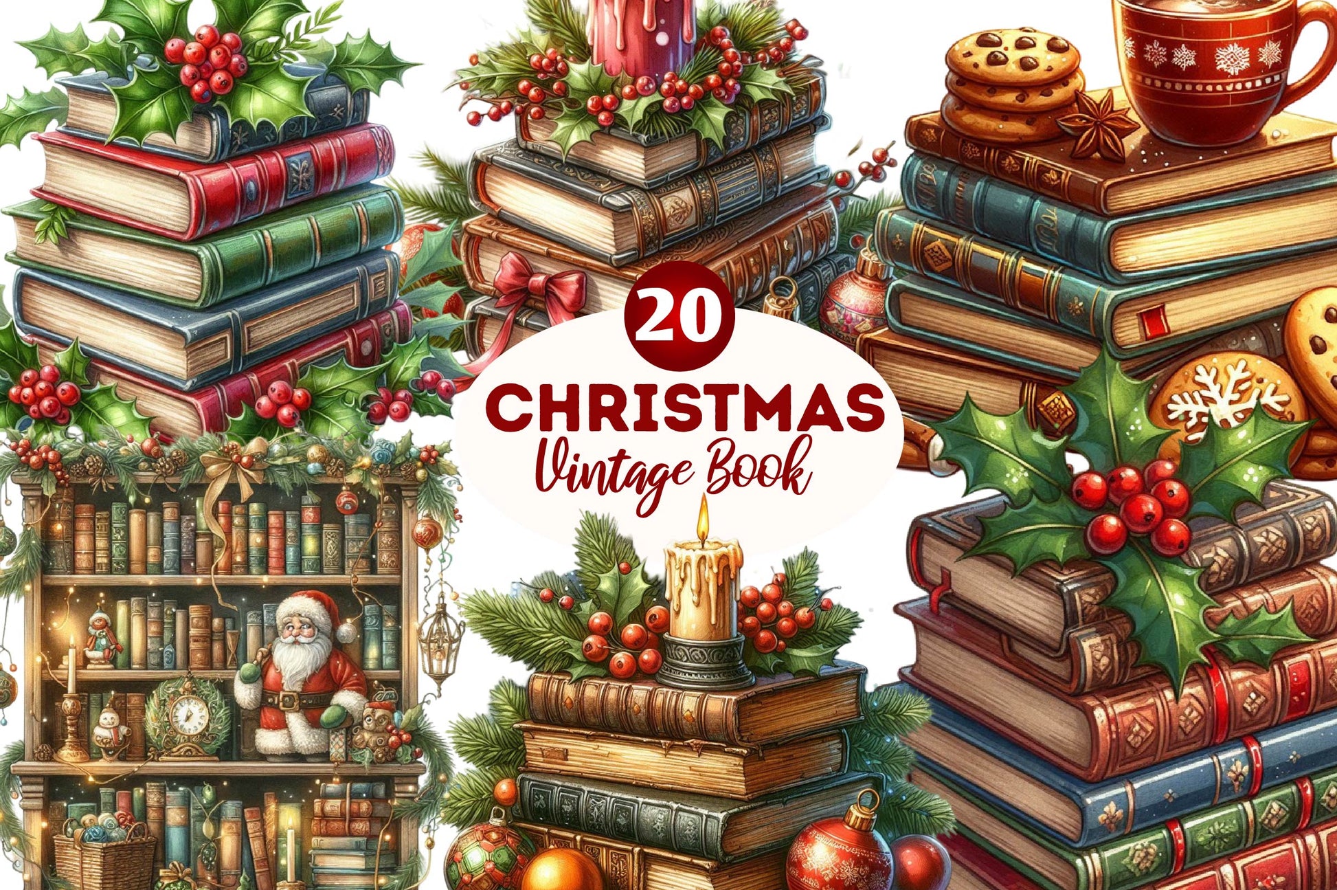 Vintage Book Christmas Clipart Bundle - CraftNest - Digital Crafting and Art