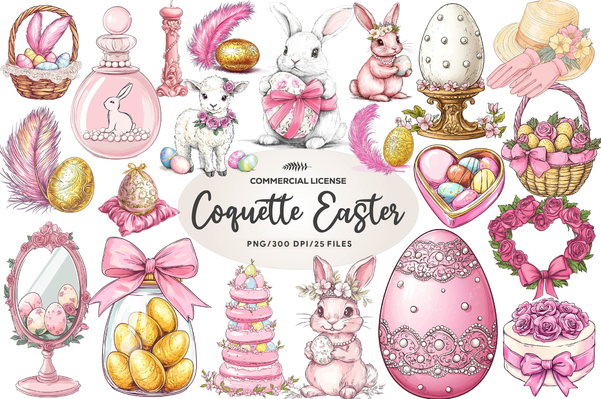 Pink Coquette Easter Clipart Bundle - CraftNest - Digital Crafting and Art