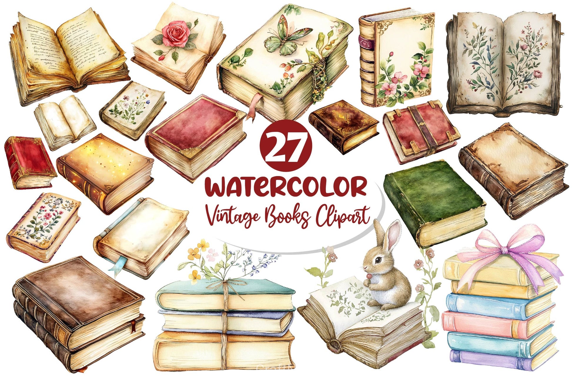 Vintage Books Clipart Bundle - CraftNest - Digital Crafting and Art