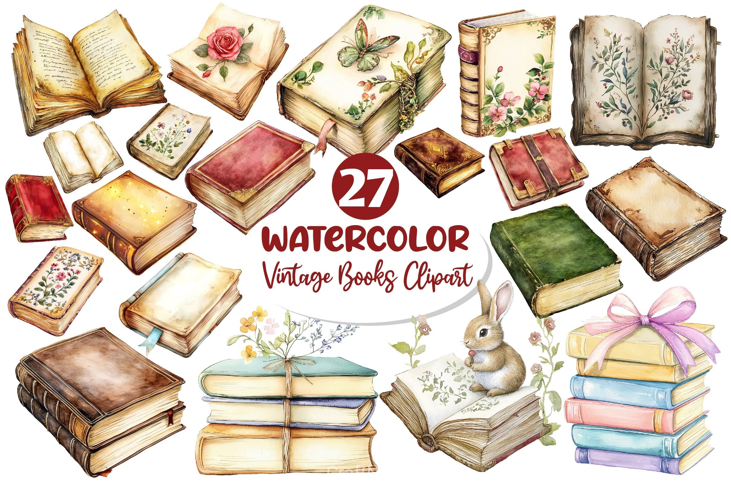 Vintage Books Clipart Bundle - CraftNest - Digital Crafting and Art