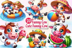 Funny Cow In Pool Party Clipart Bundle - CraftNest - Digital Crafting and Art