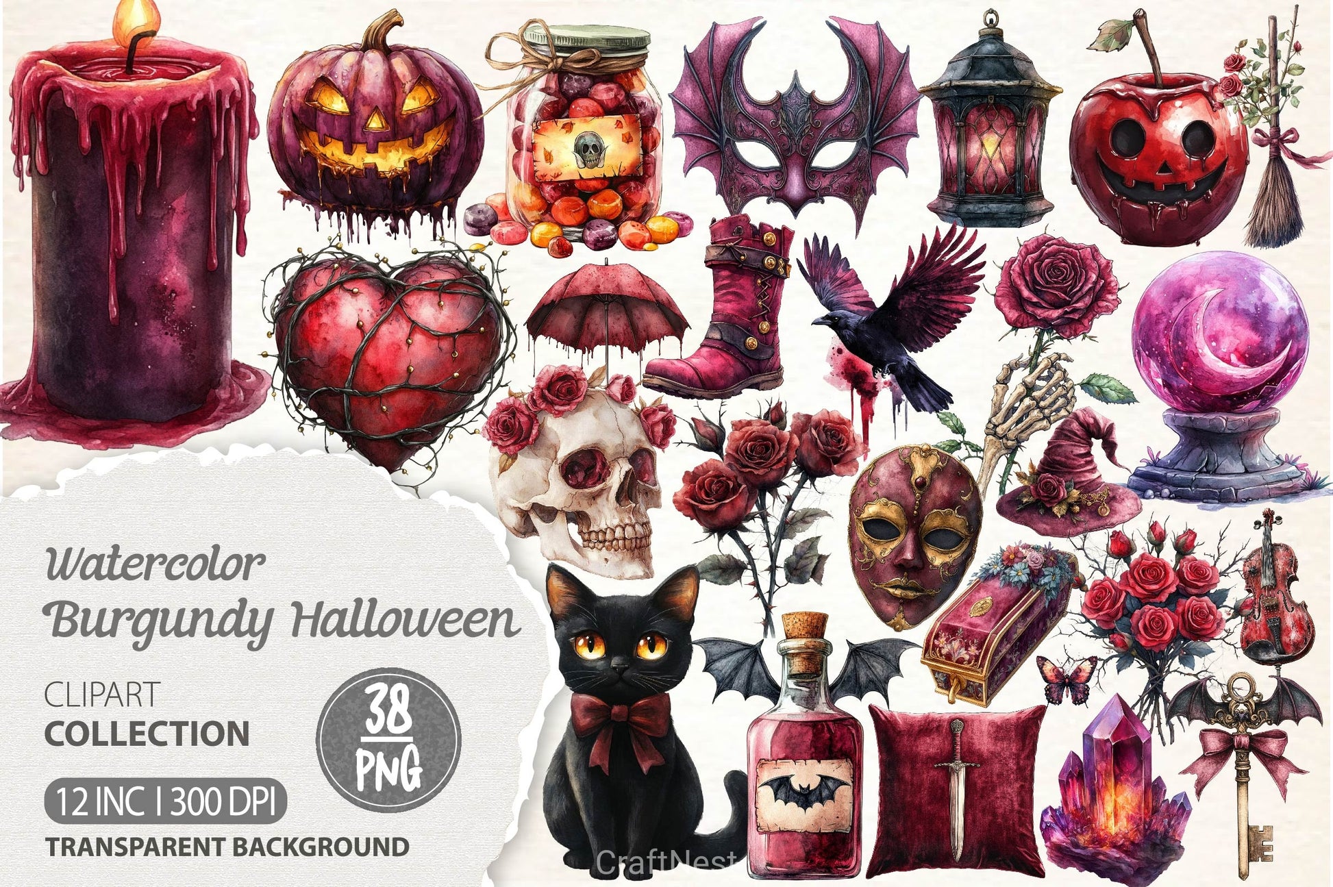 Burgundy Halloween Clipart Bundle 2 - CraftNest - Digital Crafting and Art