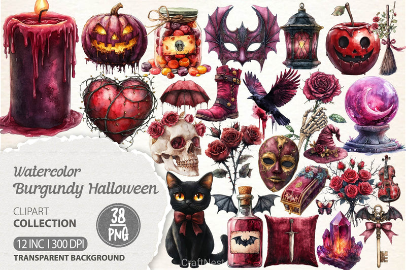 Burgundy Halloween Clipart Bundle 2 - CraftNest - Digital Crafting and Art