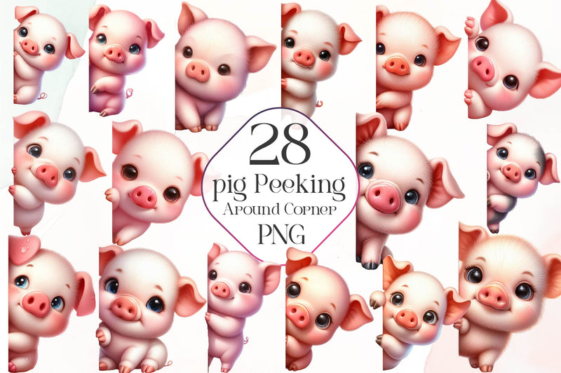 Pig Peeking Around Corner Clipart Bundle - CraftNest - Digital Crafting and Art