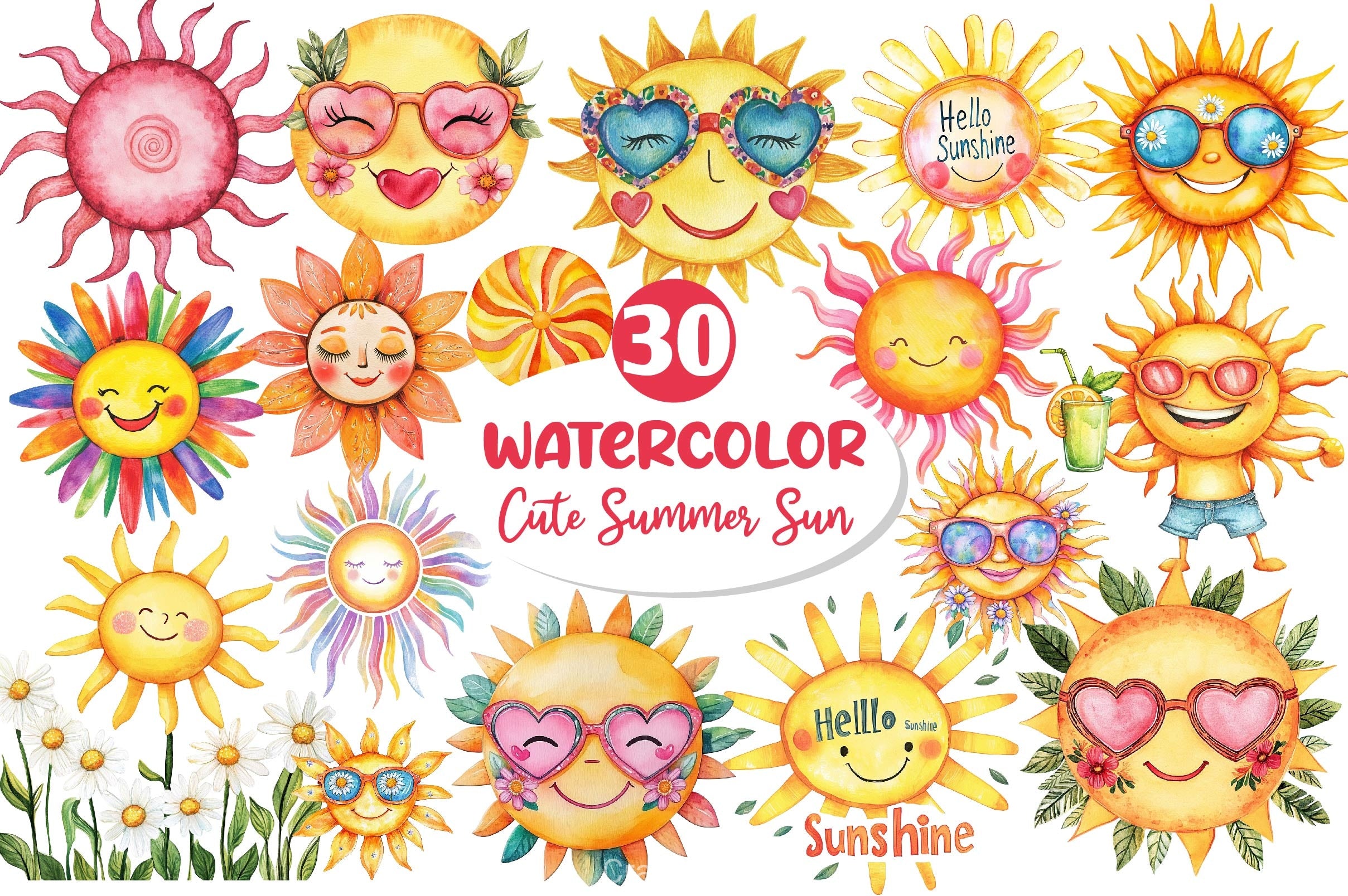 Groovy Cute Summer Sun Clipart Bundle - CraftNest - Digital Crafting and Art