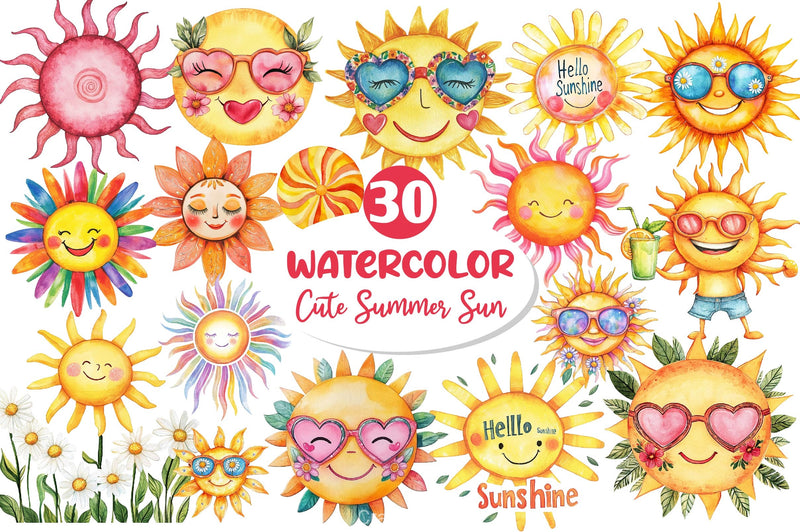 Groovy Cute Summer Sun Clipart Bundle - CraftNest - Digital Crafting and Art