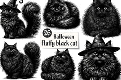 Halloween Fluffy Black Cat Clipart Bundle - CraftNest - Digital Crafting and Art