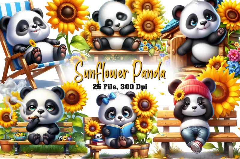 Sunflower Panda Clipart Bundle - CraftNest - Digital Crafting and Art