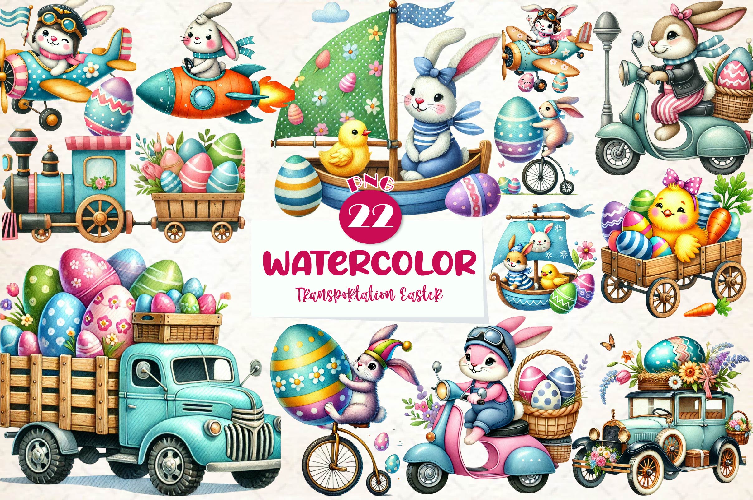 Transportation Easter Clipart Bundle - CraftNest - Digital Crafting and Art