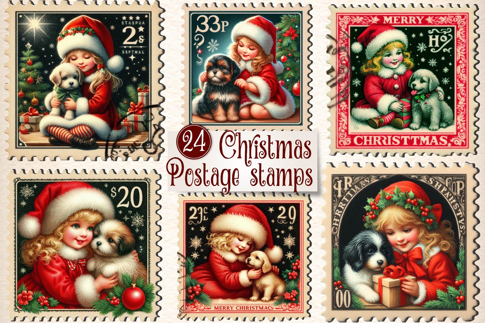 Christmas Girl Postage Stamps Clipart Bundle - CraftNest - Digital Crafting and Art