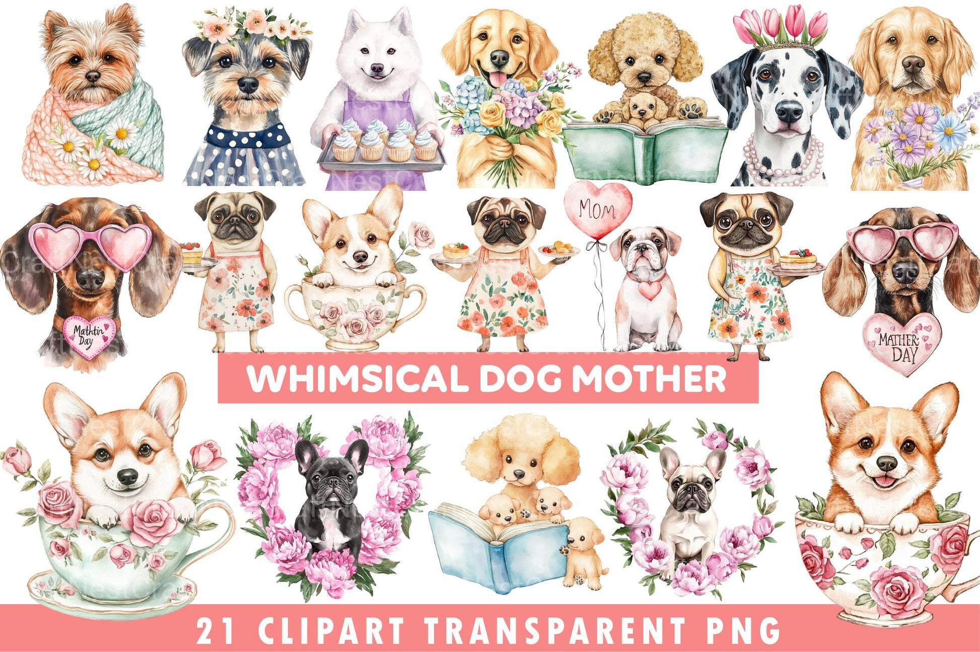 Whimsical Dog Mother Clipart - CraftNest - Digital Crafting and Art