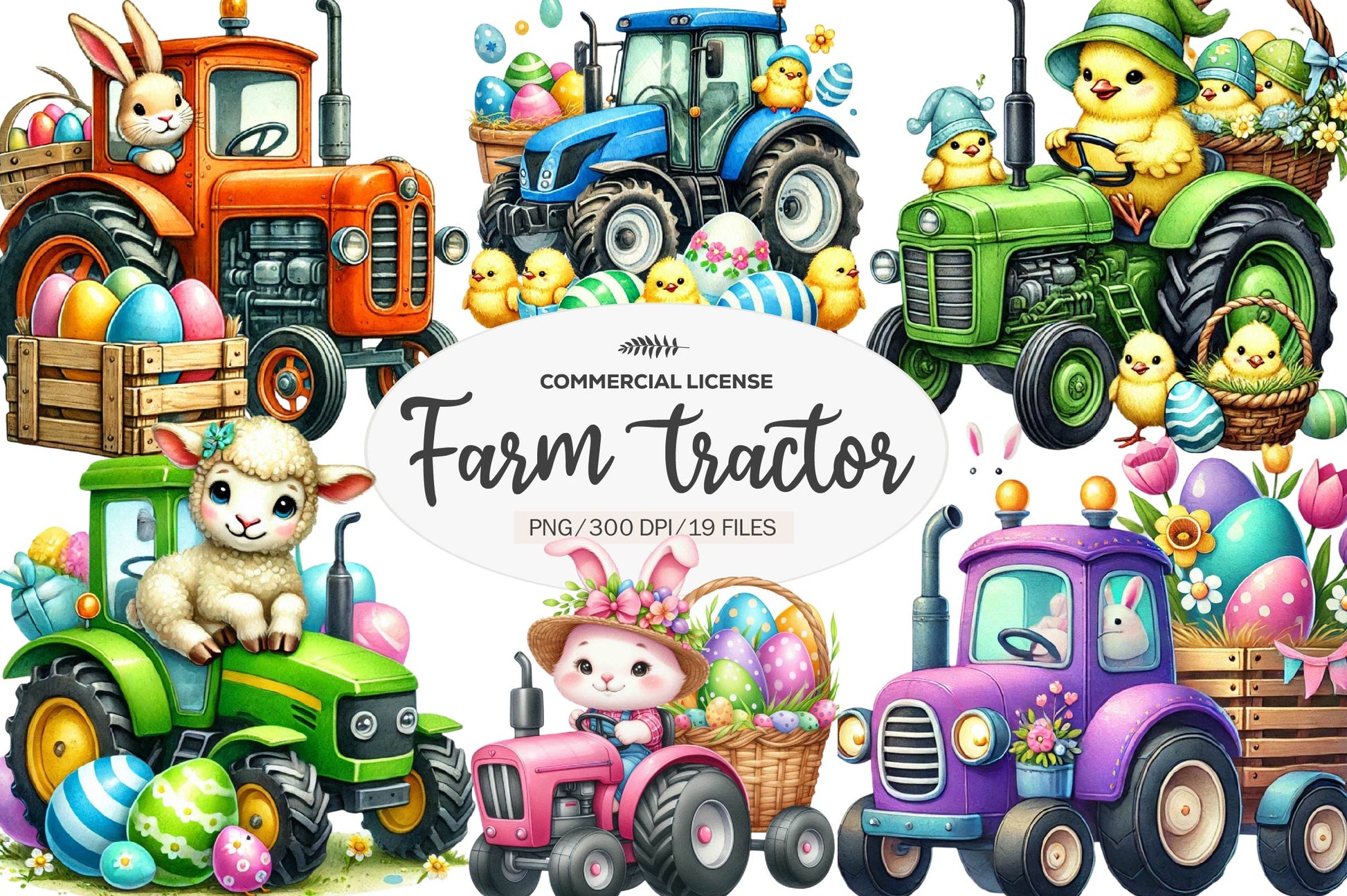 Easter Farm Tractor Clipart Bundle - CraftNest - Digital Crafting and Art