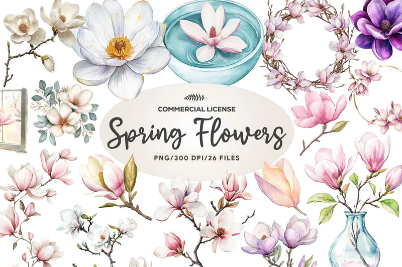 Magnolias Spring Flowers Clipart Bundle - CraftNest - Digital Crafting and Art