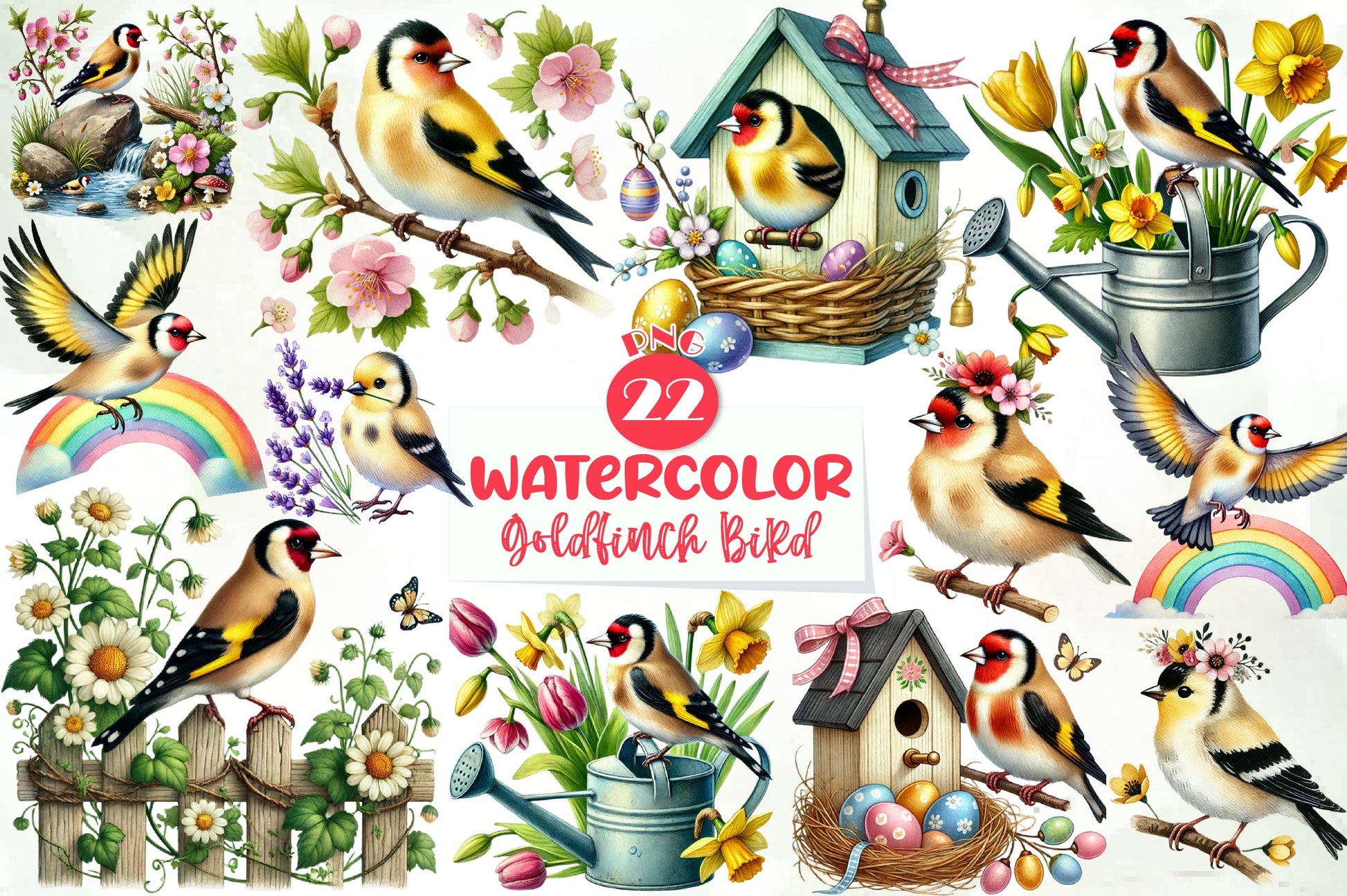 Spring Goldfinch Bird Clipart Bundle - CraftNest - Digital Crafting and Art