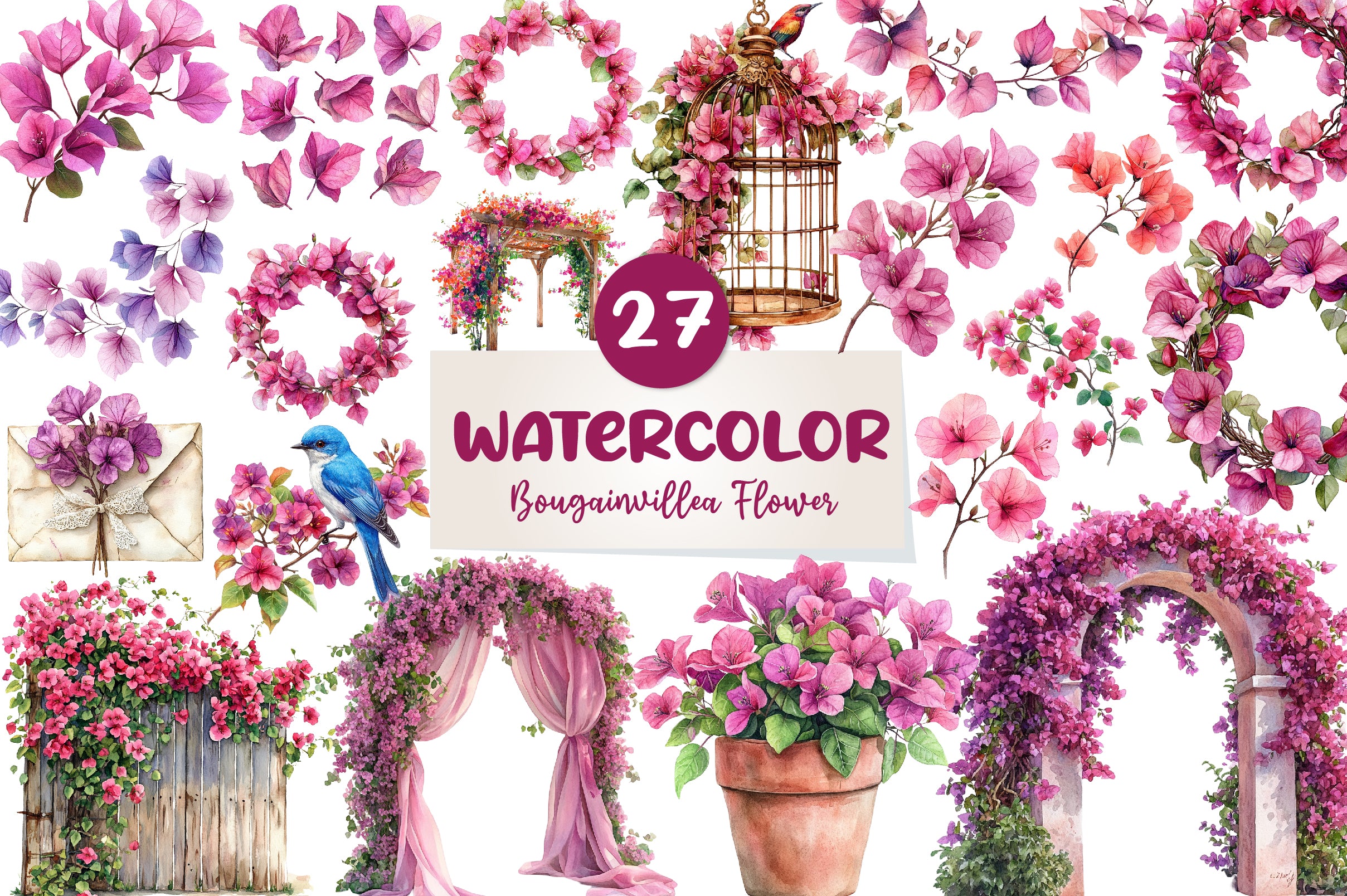 Bougainvillea Flower Clipart Bundle - CraftNest - Digital Crafting and Art