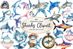 Sharks Clipart Bundle - CraftNest - Digital Crafting and Art