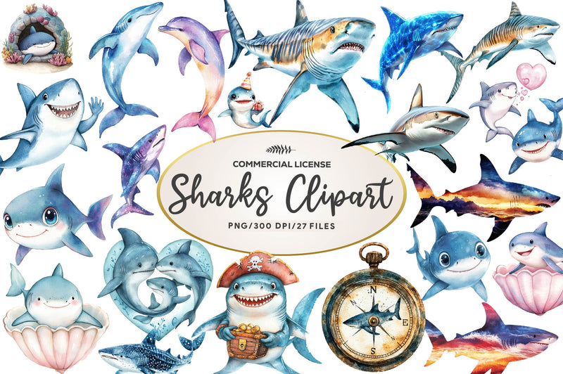 Sharks Clipart Bundle - CraftNest - Digital Crafting and Art