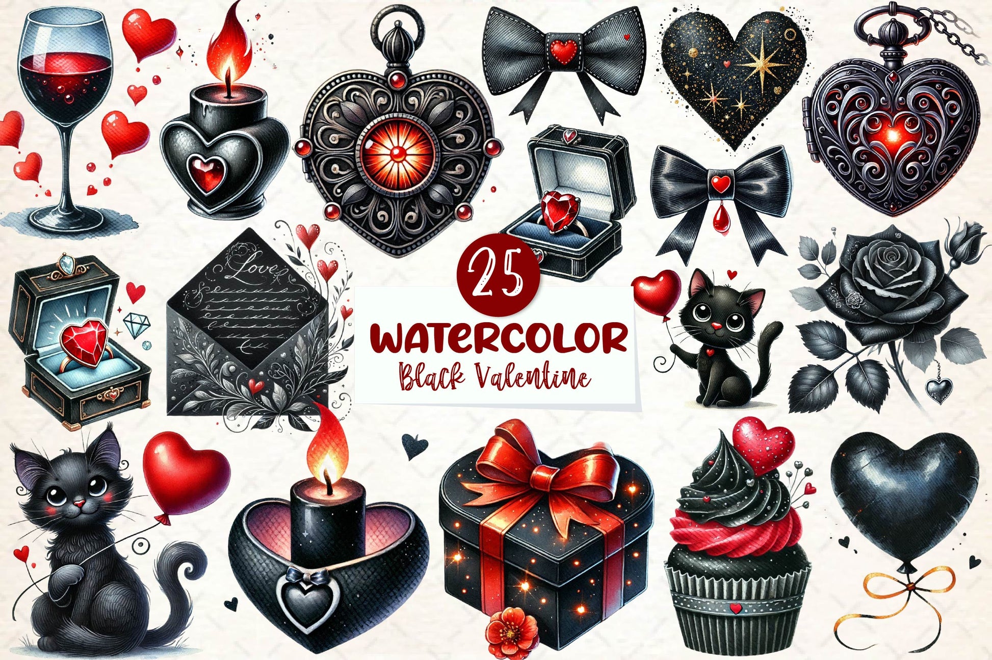 Black Valentine Clipart Bundle - CraftNest - Digital Crafting and Art