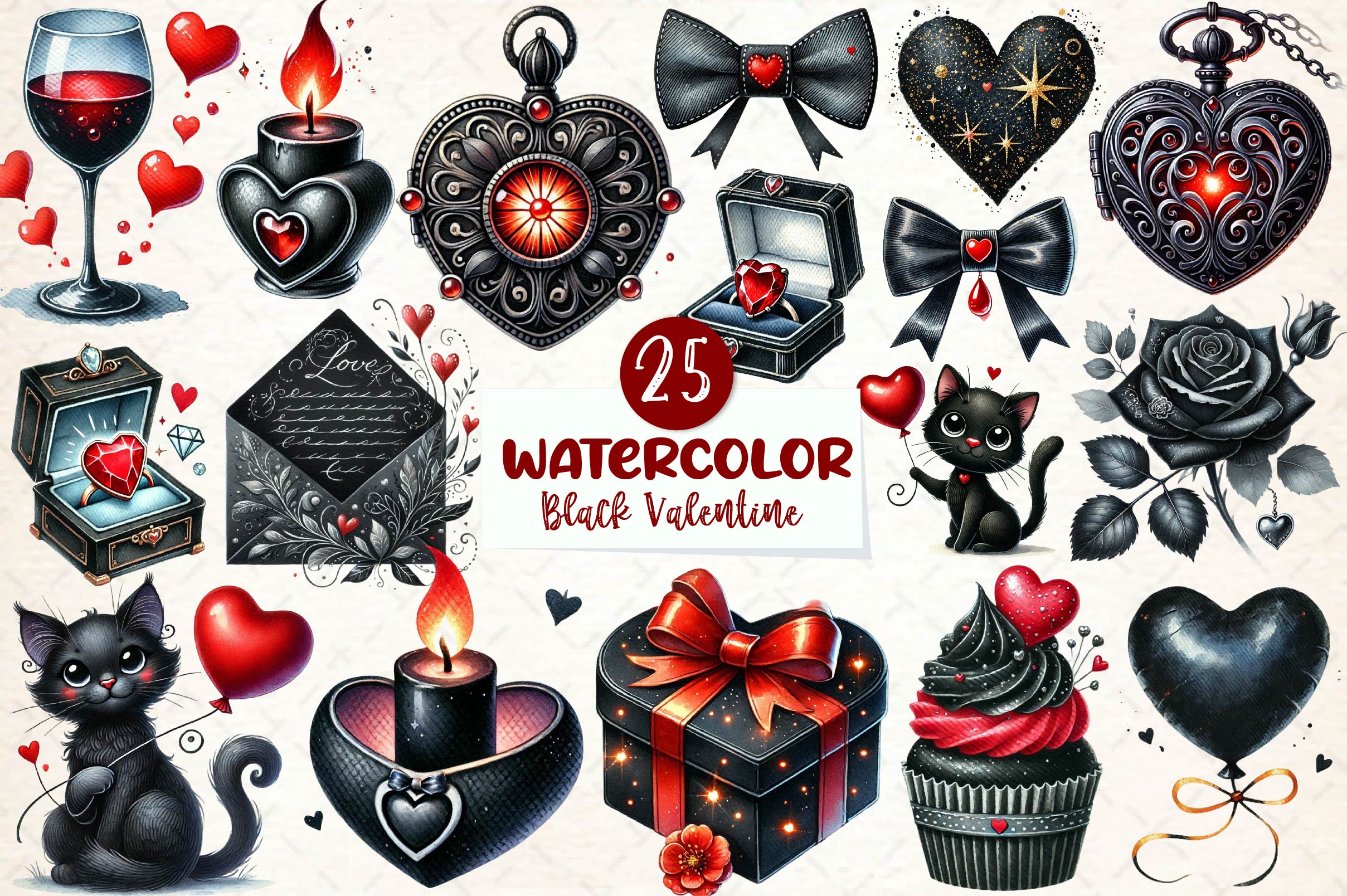Black Valentine Clipart Bundle - CraftNest - Digital Crafting and Art