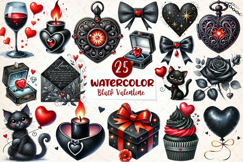 Black Valentine Clipart Bundle - CraftNest - Digital Crafting and Art