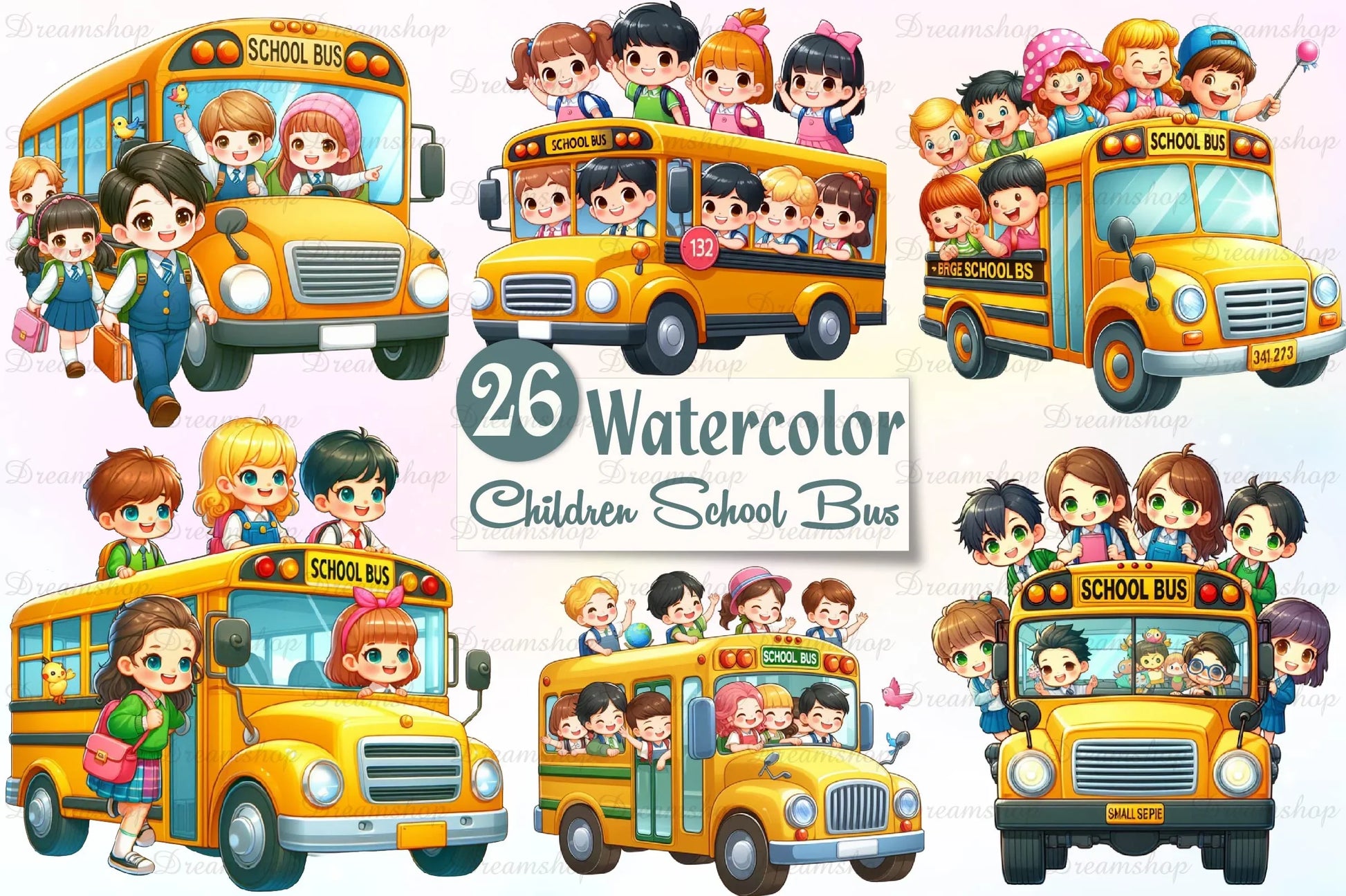 Children Riding On The School Bus Clipart Bundle - CraftNest - Digital Crafting and Art