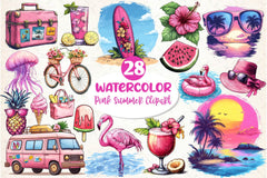 Pink Summer Clipart Bundle 3 - CraftNest - Digital Crafting and Art