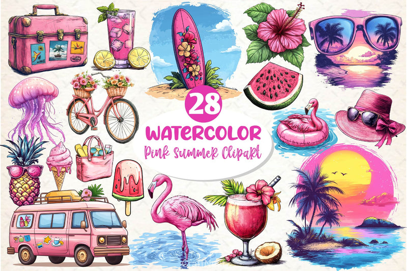 Pink Summer Clipart Bundle 3 - CraftNest - Digital Crafting and Art