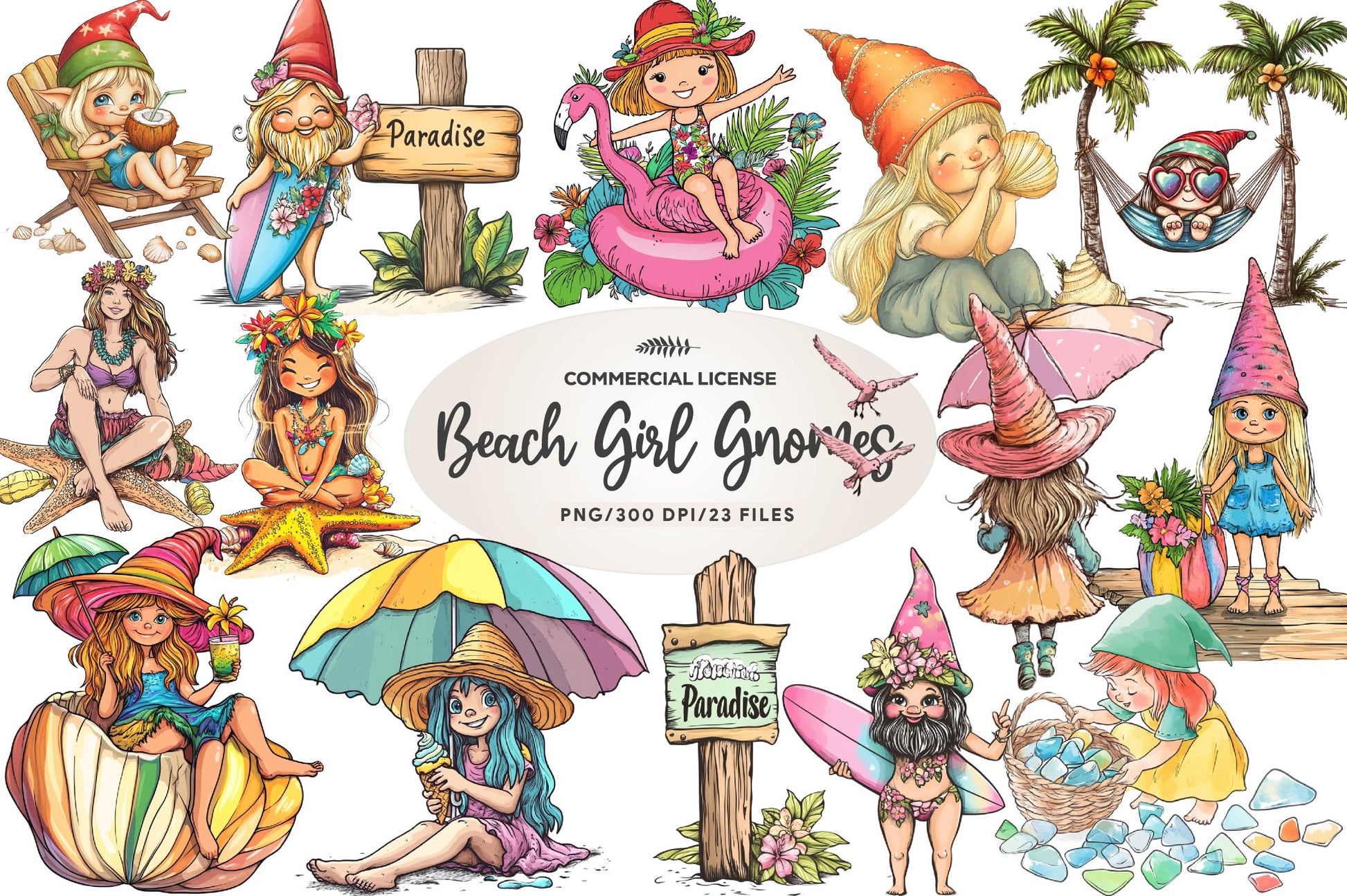 Beach Girl Gnomes Collection Clipart Bundle - CraftNest - Digital Crafting and Art