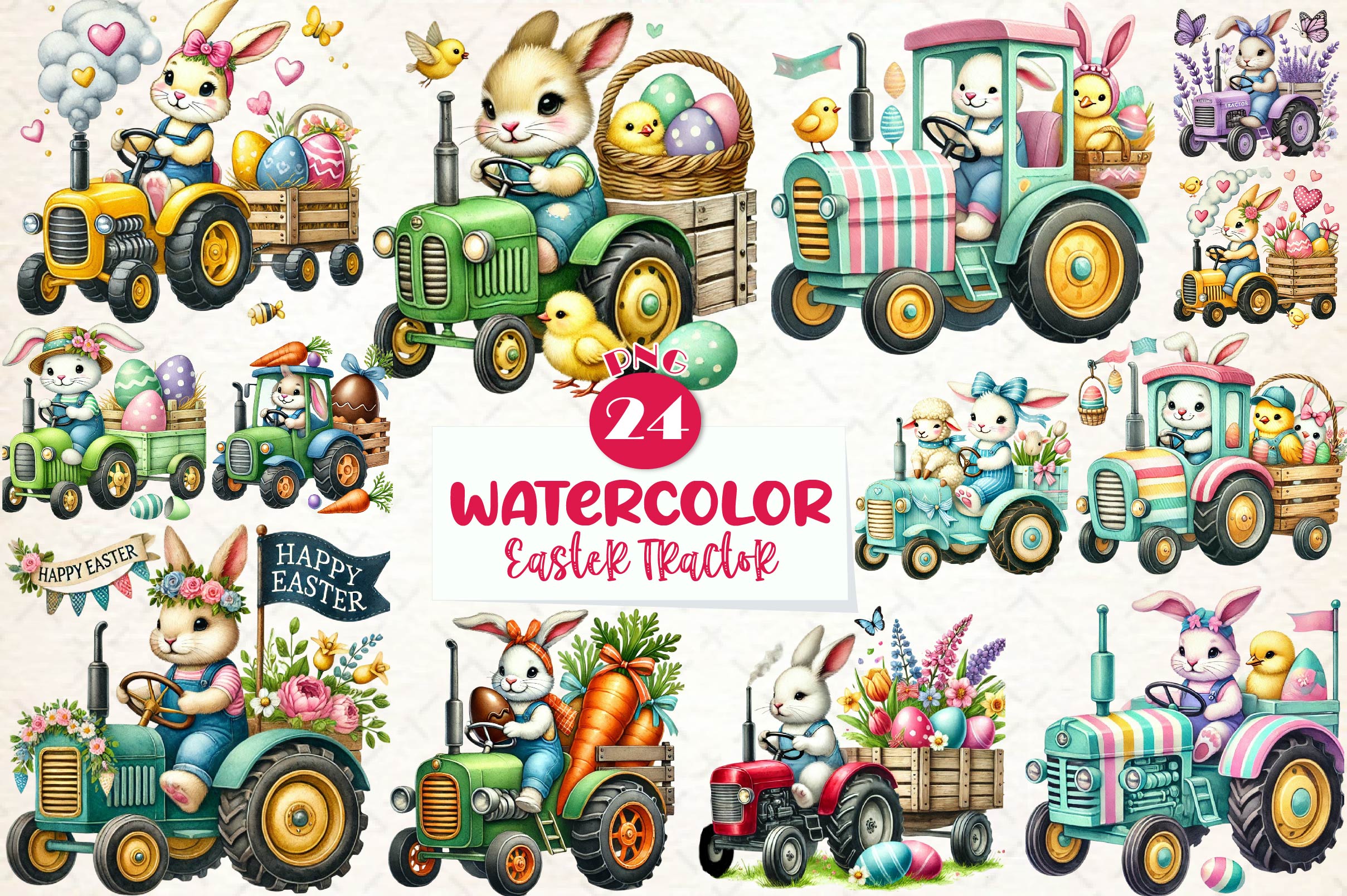 Easter Bunny Tractor Clipart Bundle - CraftNest - Digital Crafting and Art