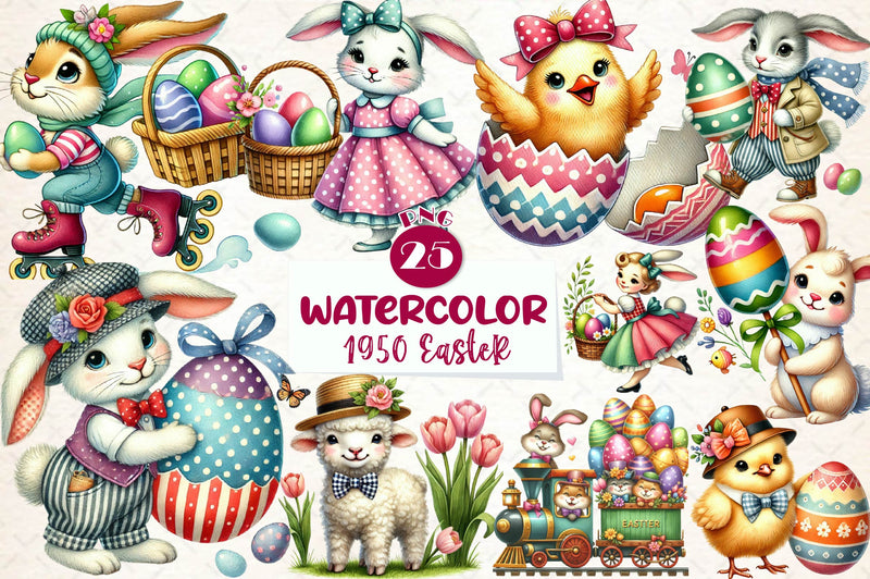 Vintage 1950 Easter Clipart Bundle - CraftNest - Digital Crafting and Art