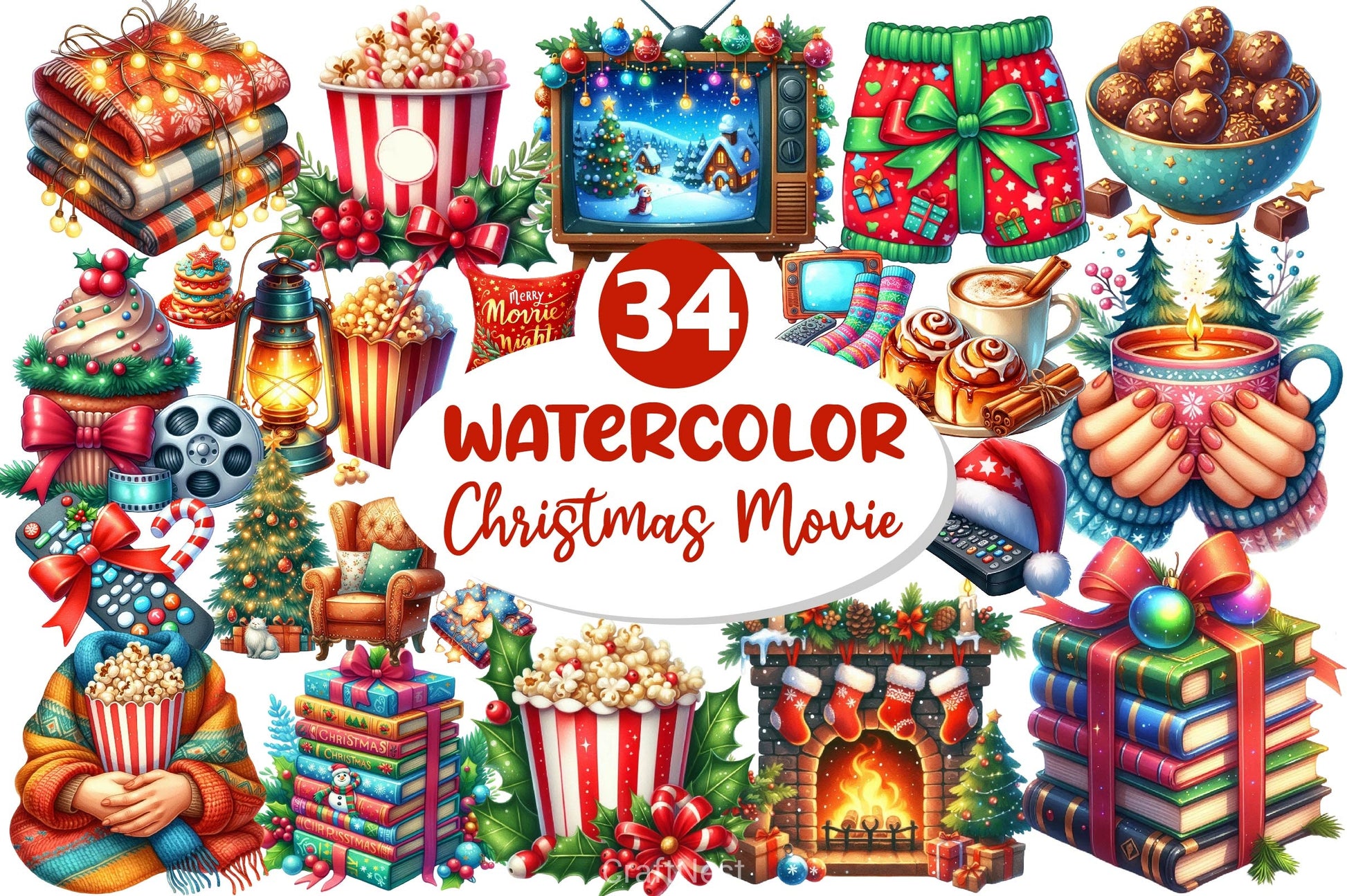Christmas Movie Night Clipart Bundle 2 - CraftNest - Digital Crafting and Art