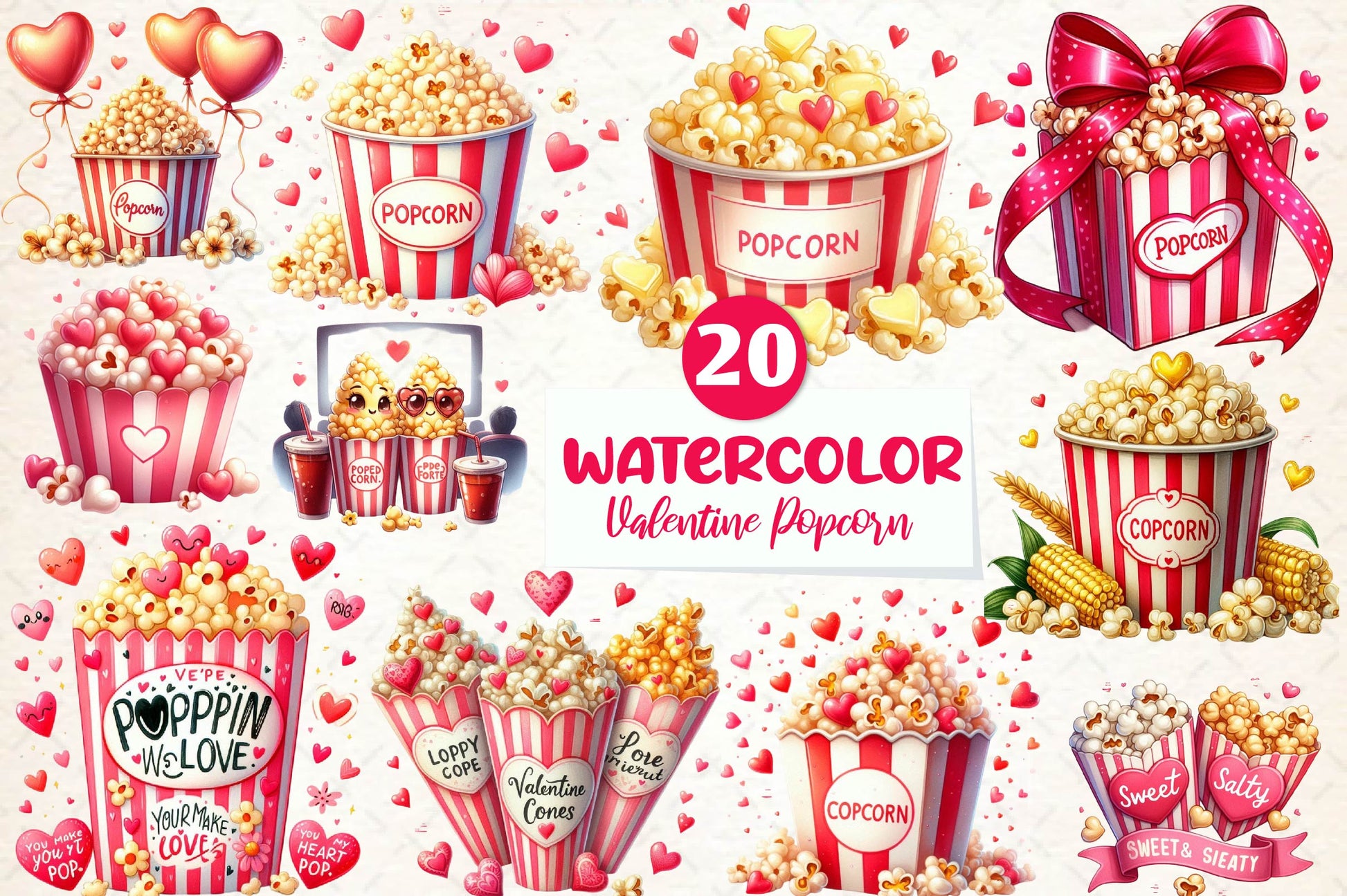 Valentine Popcorn Clipart Bundle - CraftNest - Digital Crafting and Art