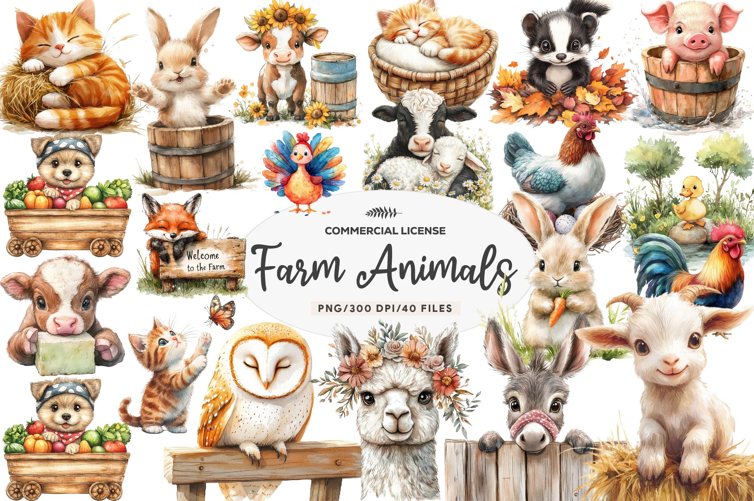 Cute On The Farm Animals Clipart Bundle - CraftNest - Digital Crafting and Art