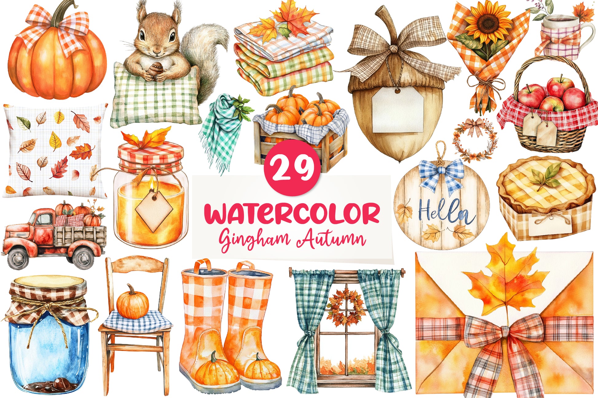Gingham Autumn Clipart Bundle 1 - CraftNest - Digital Crafting and Art
