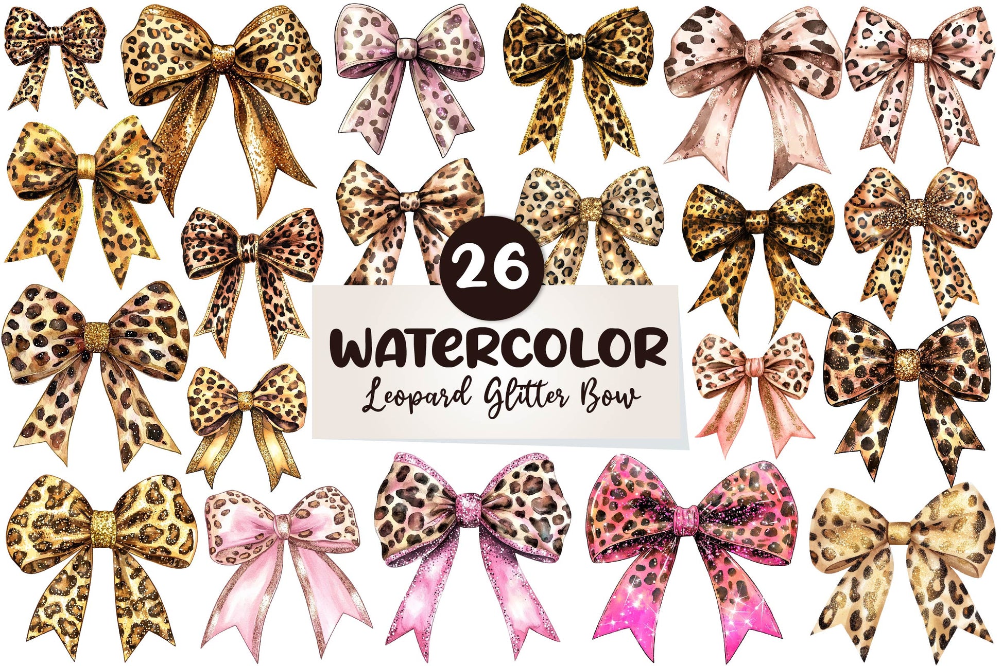 Leopard Glitter Bow Clipart Bundle - CraftNest - Digital Crafting and Art