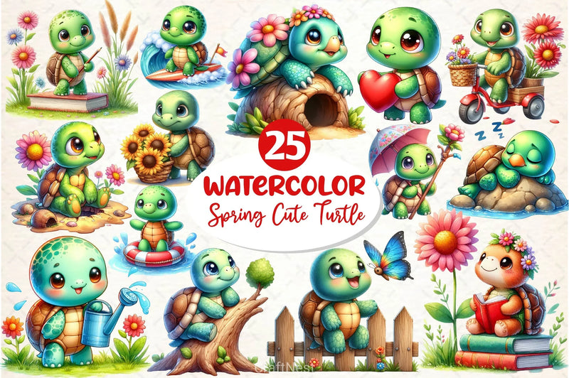 Spring Cute Turtle Clipart Bundle - CraftNest - Digital Crafting and Art